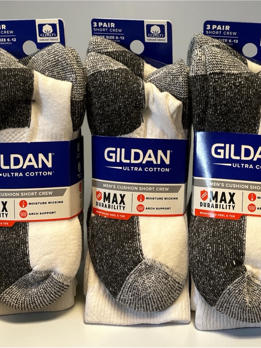 Gildan Men's Cushioned Short Crew Socks - Black & White (3 Pack)